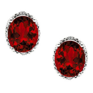 Simple Oval Cut Garnet Diamond Sterling Silver Stud Earrings For Women
