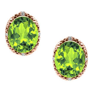 Simple Oval Cut Peridot Diamond Rose Gold Stud Earrings For Women