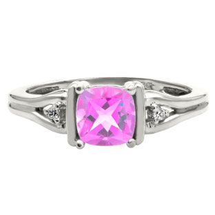 Simple Cushion Cut Pink Sapphire Birthstone Diamond White Gold Ring Jewelry