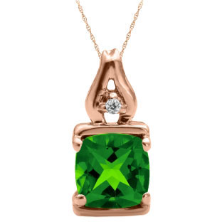 Simple Cushion Cut Emerald Birthstone Diamond Rose Gold Pendant Jewelry