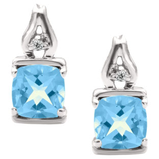 Simple Cushion Cut Blue Topaz Birthstone Diamond Sterling Silver Earrings Jewelr