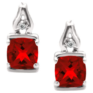 Simple Cushion Cut Ruby Birthstone Diamond White Gold Earrings Jewelry