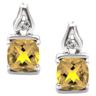 Simple Cushion Cut Citrine Birthstone Diamond Sterling Silver Earrings Jewel