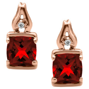 Simple Cushion Cut Garnet Birthstone Diamond Rose Gold Earrings Jewelry