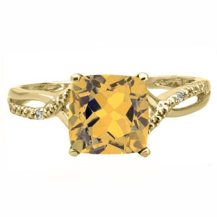 Yellow Gold Cushion-Cut Citrine Birthstone Diamond Ring Jewelry