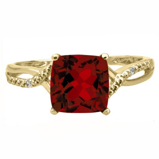 Yellow Gold Cushion-Cut Garnet Birthstone Diamond Ring Jewelry