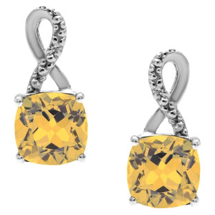 White Gold Cushion-Cut Citrine Birthstone Diamond Drop Earrings Jewelry