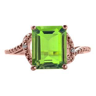 Simple Rose Gold Emerald-Cut Peridot Diamond Ring Jewelry