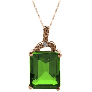 Simple Rose Gold Emerald-Cut Emerald Diamond Pendant Jewelry