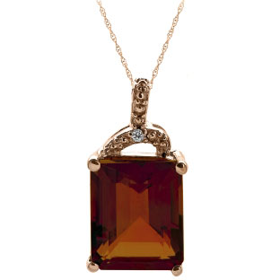 Simple Rose Gold Emerald-Cut Garnet Diamond Pendant Jewelry
