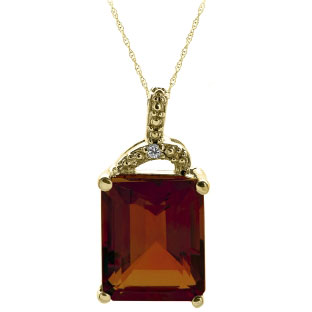 Simple Yellow Gold Emerald-Cut Garnet Diamond Pendant Jewelry