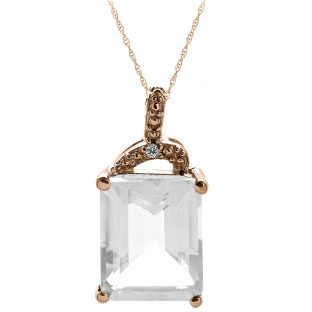 Simple Rose Gold Emerald-Cut White Topaz Diamond Pendant Jewelry