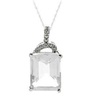 Simple White Gold Emerald-Cut White Topaz Diamond Pendant Jewelry