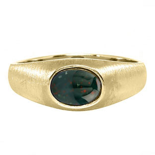 East-West Oval Cut Bloodstone Yellow Gold Pinky Ring For Men