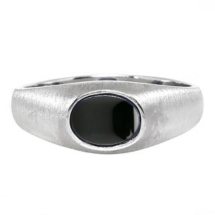 East-West Oval Cut Black Onyx White Gold Pinky Ring For Men