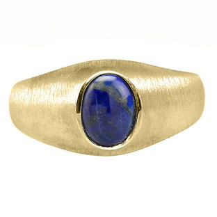 Yellow Gold Pinky Ring For Men Oval-Cut Lapis Lazuli Gemstone