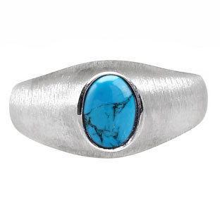 White Gold Pinky Ring For Men Oval-Cut Turquoise Gemstone