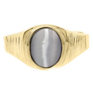 Men's Oval-Cut Grey Cat Eye Gemstone Simple Yellow Gold Ring