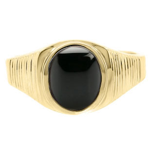 Men's Oval-Cut Black Onyx Gemstone Simple Yellow Gold Ring