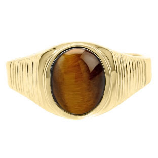 Men's Oval-Cut Tiger Eye Gemstone Simple Yellow Gold Ring