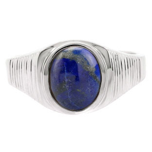 Men's Oval-Cut Lapis Gemstone Simple White Gold Ring