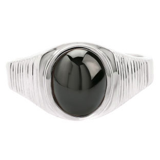 Men's Oval-Cut Black Star Sapphire Gemstone Simple Sterling Silver Ring