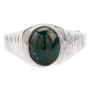 Men's Oval-Cut Bloodstone Gemstone Simple Sterling Silver Ring