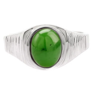 Men's Oval-Cut Jade Gemstone Simple Sterling Silver Ring