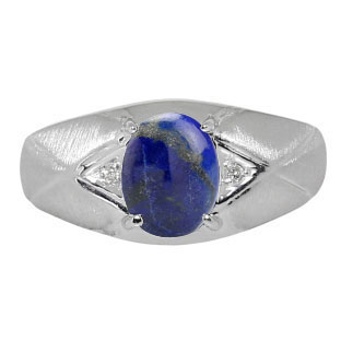 Mens Jewelry - Men's White Gold Ring With Lapis Stone and Diamonds