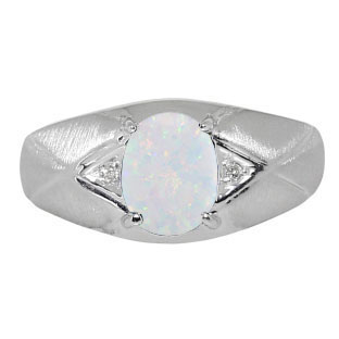 Mens Jewelry - Men's White Gold Ring With Opal Stone and Diamonds