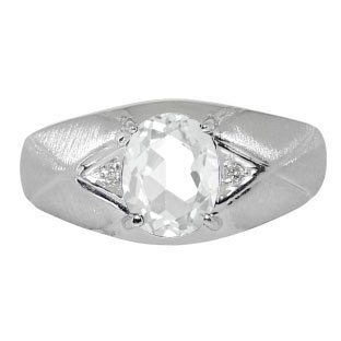 Mens Jewelry - Men's White Gold Ring With White Topaz Stone and Diamonds