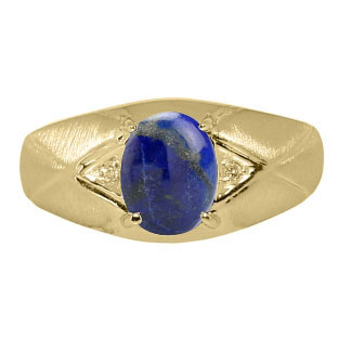 Mens Jewelry - Men's Yellow Gold Ring With Lapis Stone and Diamonds