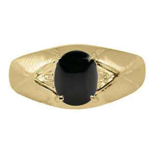 Mens Jewelry - Men's Yellow Gold Ring With Black Onyx Stone and Diamonds