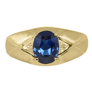 Mens Jewelry - Men's Yellow Gold Ring With London Topaz Stone and Diamonds