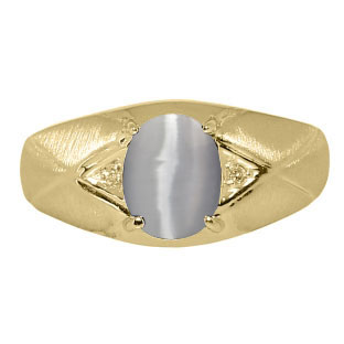 Mens Jewelry - Men's Yellow Gold Ring With Cat Eye Stone and Diamonds
