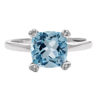 Cushion Cut Blue Topaz Diamond Silver Simple Ring Gemstone Jewelry