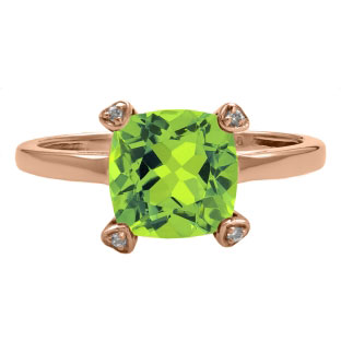 Cushion Cut Green Peridot Diamond Rose Gold Simple Ring Gemstone Jewelry
