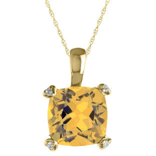 Cushion Cut Yellow Citrine Diamond Yellow Gold Simple Pendant Gemstone Jewelry