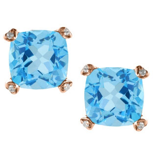 Cushion Cut Blue Topaz Diamond Rose Gold Simple Earrings Gemstone Jewelry