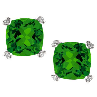 Cushion Cut Green Emerald Diamond Silver Simple Earrings Gemstone Jewelry