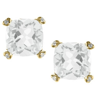 Cushion Cut White Topaz Diamond Yellow Gold Simple Earrings Gemstone Jewelry