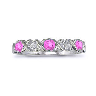 Pink Sapphire and Diamond White Gold Band Ring