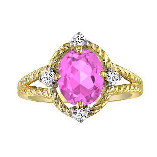 Oval Cut Pink Sapphire Diamond Yellow Gold Braided Ring