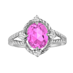 Oval Cut Pink Sapphire Diamond White Gold Braided Ring