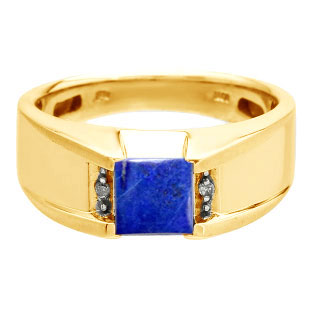 Diamond and Square Lapis Men's Yellow Gold Ring