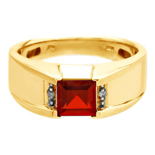 Diamond and Square Ruby Men's Yellow Gold Ring