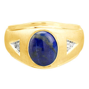 Diamond and Oval Lapis Gemstone Men's Yellow Gold Ring