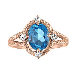 Oval Cut Blue Topaz Diamond Rose Gold Braided Ring