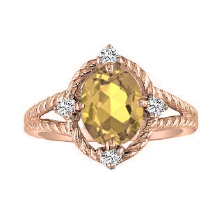 Oval Cut Citrine Diamond Rose Gold Braided Ring