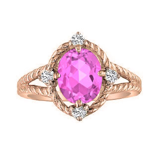 Oval Cut Pink Sapphire Diamond Rose Gold Braided Ring